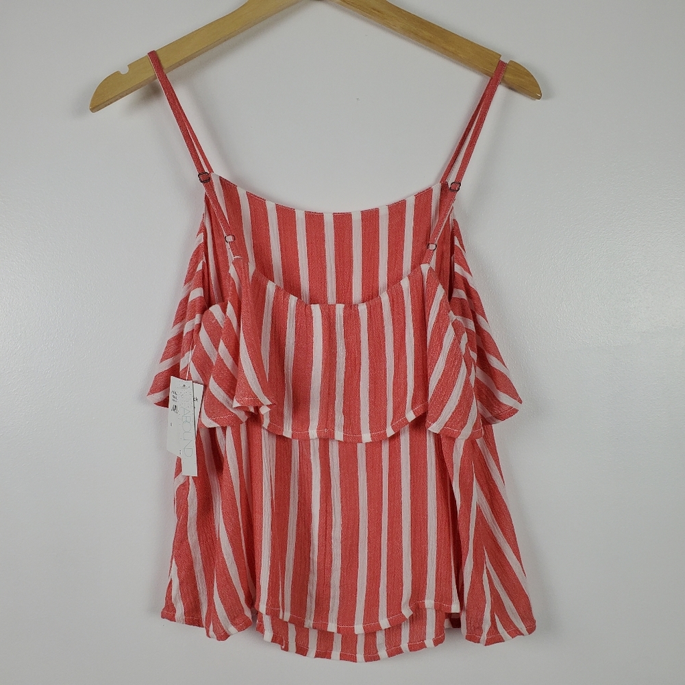 Abound NWT tiered tank top, coral and white, small - Picture 2 of 8